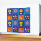 Retro Flower Patch Cute Vintage Aesthetic Floral Pattern Blue Orange Pink Wall Mural Gallery Image 2