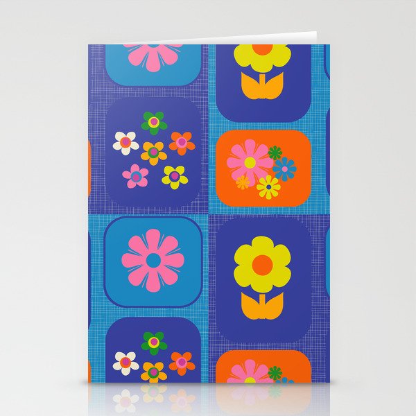 Retro Flower Patch Cute Vintage Aesthetic Floral Pattern Blue Orange Pink Stationery Card Gallery Image 2
