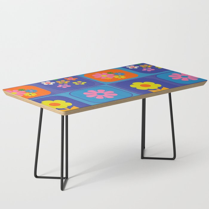 Retro Flower Patch Cute Vintage Aesthetic Floral Pattern Blue Orange Pink Coffee Table Gallery Image 1