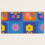 Retro Flower Patch Cute Vintage Aesthetic Floral Pattern Blue Orange Pink Desk Mat Gallery Image 3