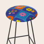 Retro Flower Patch Cute Vintage Aesthetic Floral Pattern Blue Orange Pink Stool Gallery Image 2