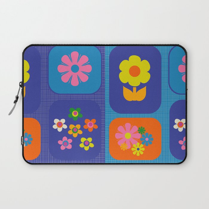 Retro Flower Patch Cute Vintage Aesthetic Floral Pattern Blue Orange Pink Laptop Sleeve Gallery Image 1
