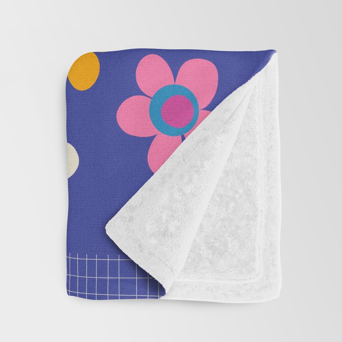 Retro Flower Patch Cute Vintage Aesthetic Floral Pattern Blue Orange Pink Throw Blanket Gallery Image 3