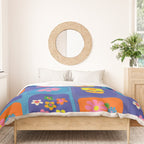 Retro Flower Patch Cute Vintage Aesthetic Floral Pattern Blue Orange Pink Duvet Cover Gallery Image 3
