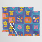 Retro Flower Patch Cute Vintage Aesthetic Floral Pattern Blue Orange Pink Placemat Gallery Image 1
