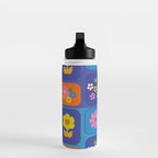 Retro Flower Patch Cute Vintage Aesthetic Floral Pattern Blue Orange Pink Water Bottle Gallery Image 3