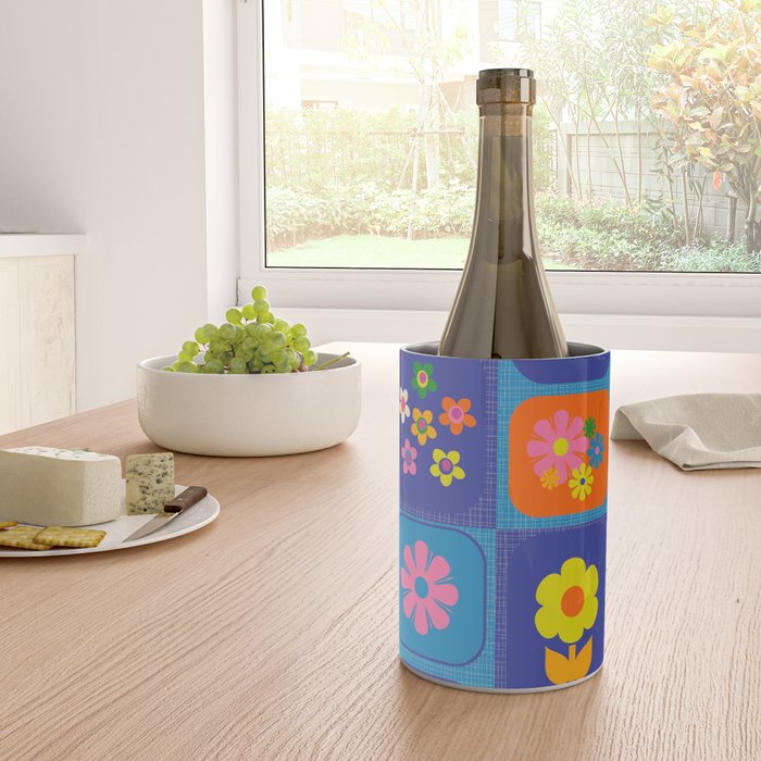 Retro Flower Patch Cute Vintage Aesthetic Floral Pattern Blue Orange Pink Wine Chiller Gallery Image 4