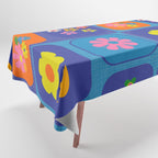 Retro Flower Patch Cute Vintage Aesthetic Floral Pattern Blue Orange Pink Tablecloth Gallery Image 1