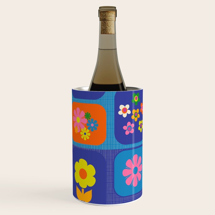 Retro Flower Patch Cute Vintage Aesthetic Floral Pattern Blue Orange Pink Wine Chiller Gallery Image 3