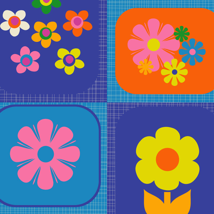 Retro Flower Patch Cute Vintage Aesthetic Floral Pattern Blue Orange Pink Coffee Mug Gallery Image 2