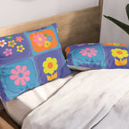 Retro Flower Patch Cute Vintage Aesthetic Floral Pattern Blue Orange Pink Pillow Sham Gallery Image 2