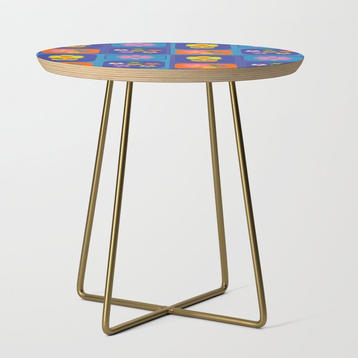 Retro Flower Patch Cute Vintage Aesthetic Floral Pattern Blue Orange Pink Side Table Gallery Image 1