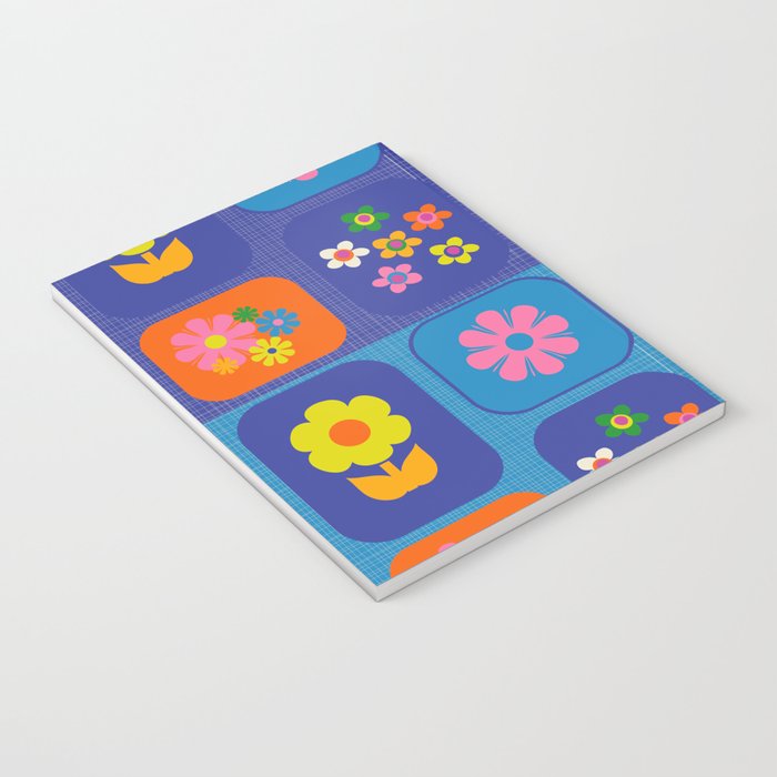 Retro Flower Patch Cute Vintage Aesthetic Floral Pattern Blue Orange Pink Notebook Gallery Image 3