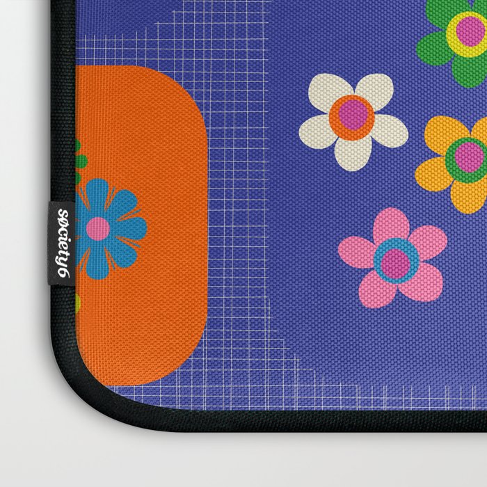 Retro Flower Patch Cute Vintage Aesthetic Floral Pattern Blue Orange Pink Laptop Sleeve Gallery Image 3