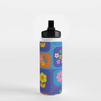 Retro Flower Patch Cute Vintage Aesthetic Floral Pattern Blue Orange Pink Water Bottle Gallery Image 2