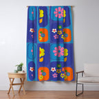Retro Flower Patch Cute Vintage Aesthetic Floral Pattern Blue Orange Pink Window Curtain Gallery Image 5