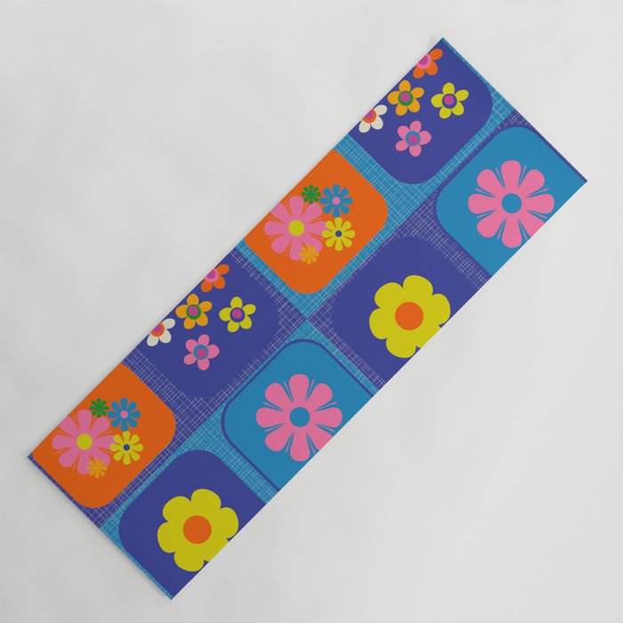 Retro Flower Patch Cute Vintage Aesthetic Floral Pattern Blue Orange Pink Yoga Mat Gallery Image 1