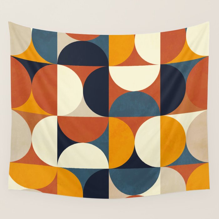 mid century abstract shapes fall winter 3 Wall Tapestry Gallery Image 1