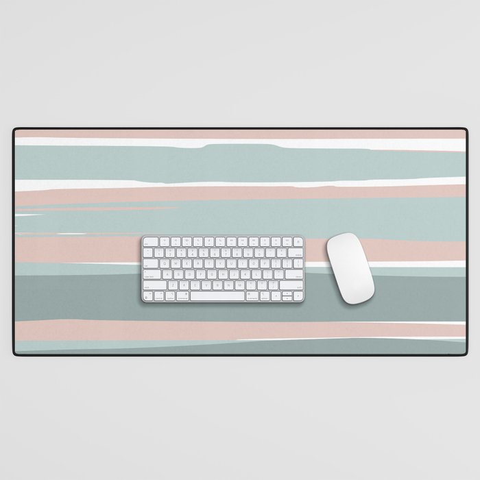 Festive, Abstract, Stripes Pattern, Pink, Green, White Desk Mat Gallery Image 1