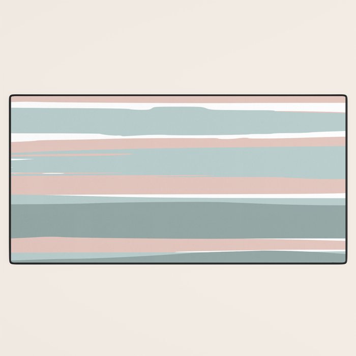 Festive, Abstract, Stripes Pattern, Pink, Green, White Desk Mat Gallery Image 3