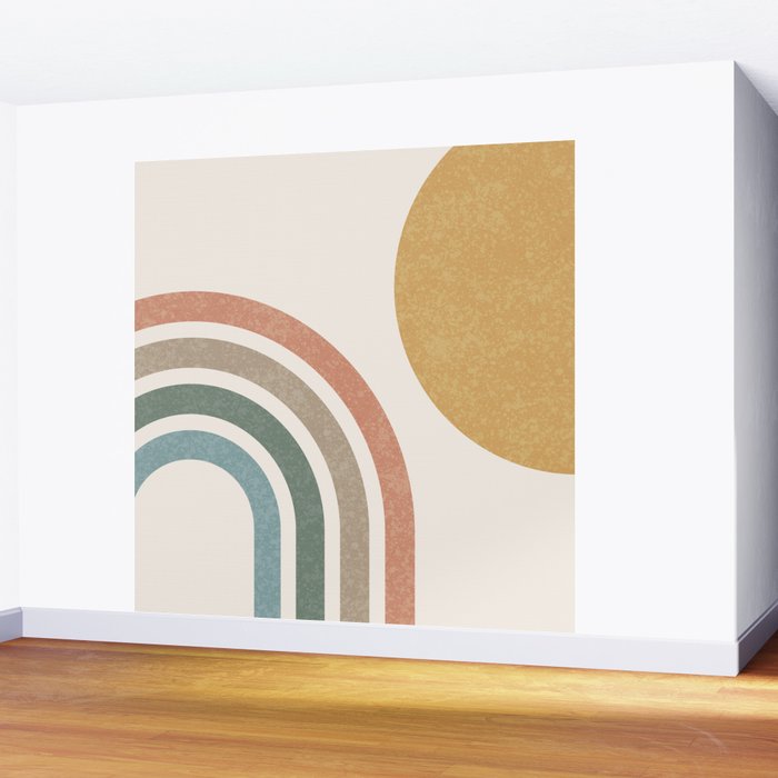 Mid Century Colorful Sun and Rainbow Wall Mural Gallery Image 2