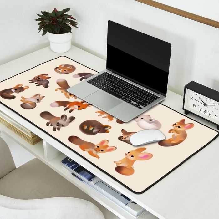 Foxes - beige Desk Mat Gallery Image 2