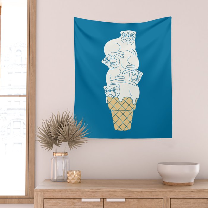 Pug Ice Cream Wall Tapestry Gallery Image 2