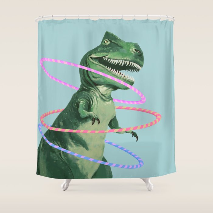 T-Rex the Hula Dancer in Green Shower Curtain Gallery Image 1
