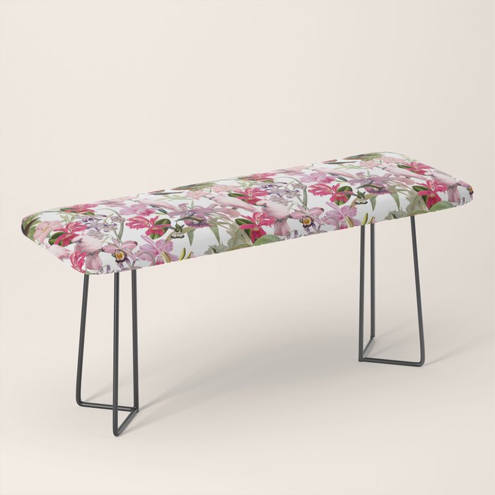 Vintage & Shabby Chic Pink Cockatoo Tropical Flower Jungle Bench Gallery Image 1