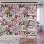 Vintage & Shabby Chic Pink Cockatoo Tropical Flower Jungle Wall Mural Gallery Image 1
