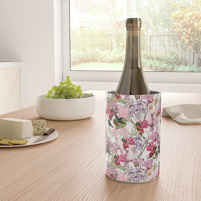 Vintage & Shabby Chic Pink Cockatoo Tropical Flower Jungle Wine Chiller Gallery Image 4