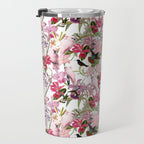 Vintage & Shabby Chic Pink Cockatoo Tropical Flower Jungle Travel Mug Gallery Image 3