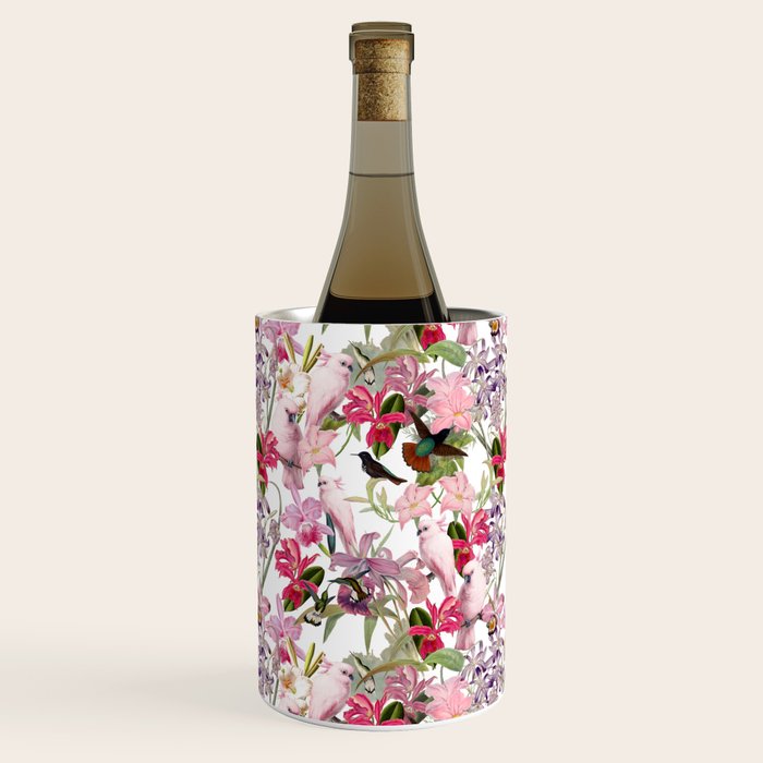 Vintage & Shabby Chic Pink Cockatoo Tropical Flower Jungle Wine Chiller Gallery Image 3