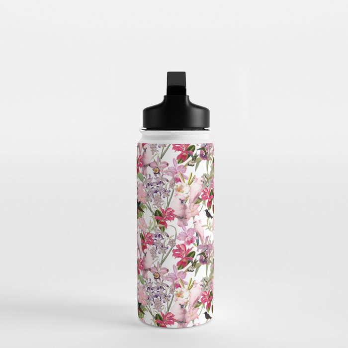 Vintage & Shabby Chic Pink Cockatoo Tropical Flower Jungle Water Bottle Gallery Image 3