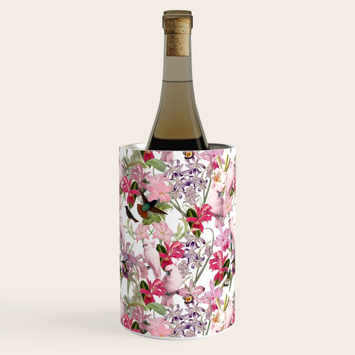 Vintage & Shabby Chic Pink Cockatoo Tropical Flower Jungle Wine Chiller Gallery Image 1