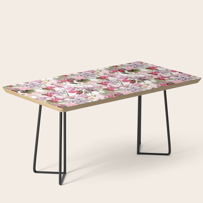 Vintage & Shabby Chic Pink Cockatoo Tropical Flower Jungle Coffee Table Gallery Image 1