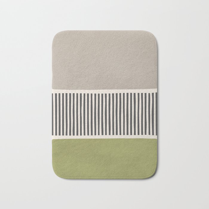 Green Beige Black Lines Artwork I Bath Mat Gallery Image 1