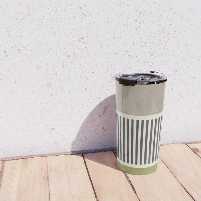 Green Beige Black Lines Artwork I Travel Mug Gallery Image 4