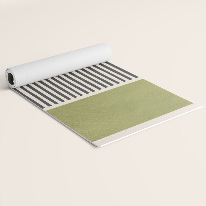 Green Beige Black Lines Artwork I Yoga Mat Gallery Image 2