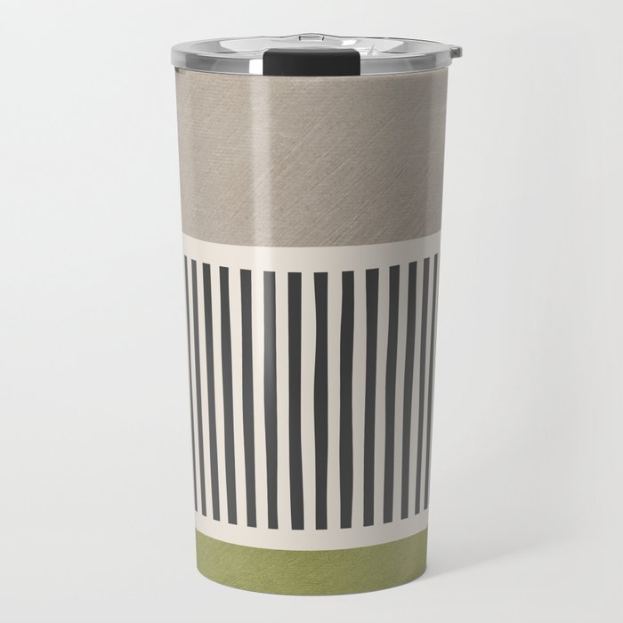 Green Beige Black Lines Artwork I Travel Mug Gallery Image 1