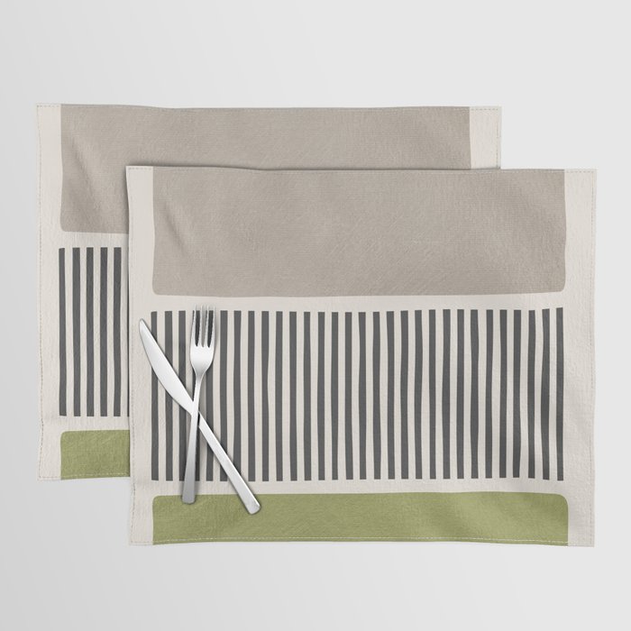 Green Beige Black Lines Artwork I Placemat Gallery Image 1