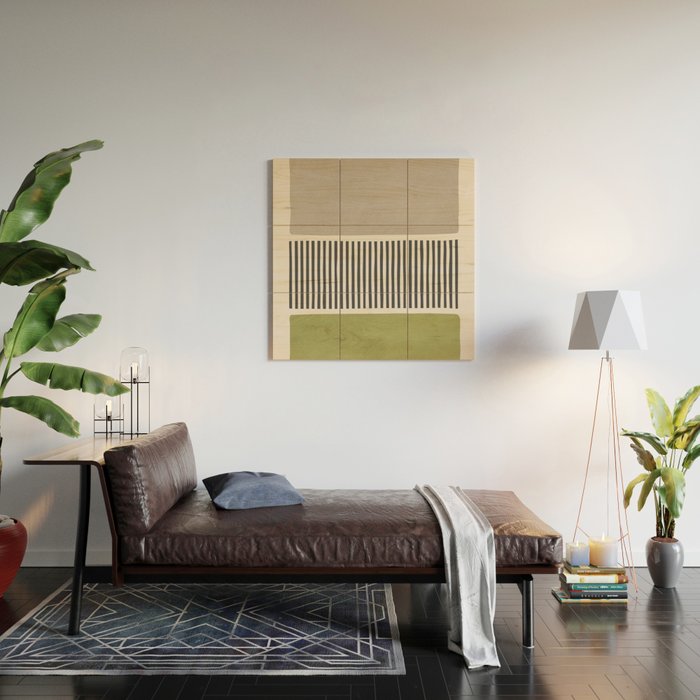 Green Beige Black Lines Artwork I Wood Wall Art Gallery Image 2