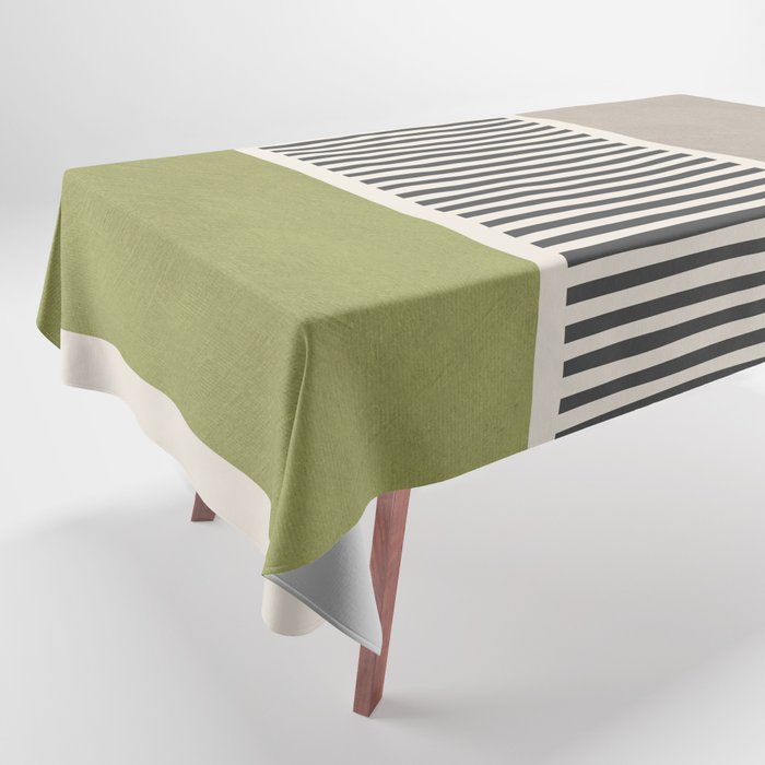 Green Beige Black Lines Artwork I Tablecloth Gallery Image 1