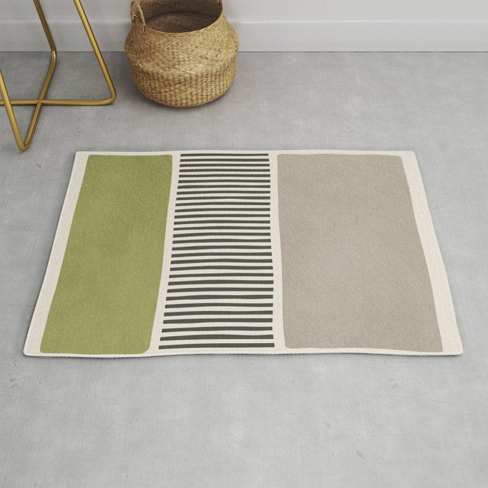 Green Beige Black Lines Artwork I Rug Gallery Image 1