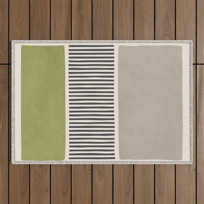 Green Beige Black Lines Artwork I Outdoor Rug Gallery Image 1