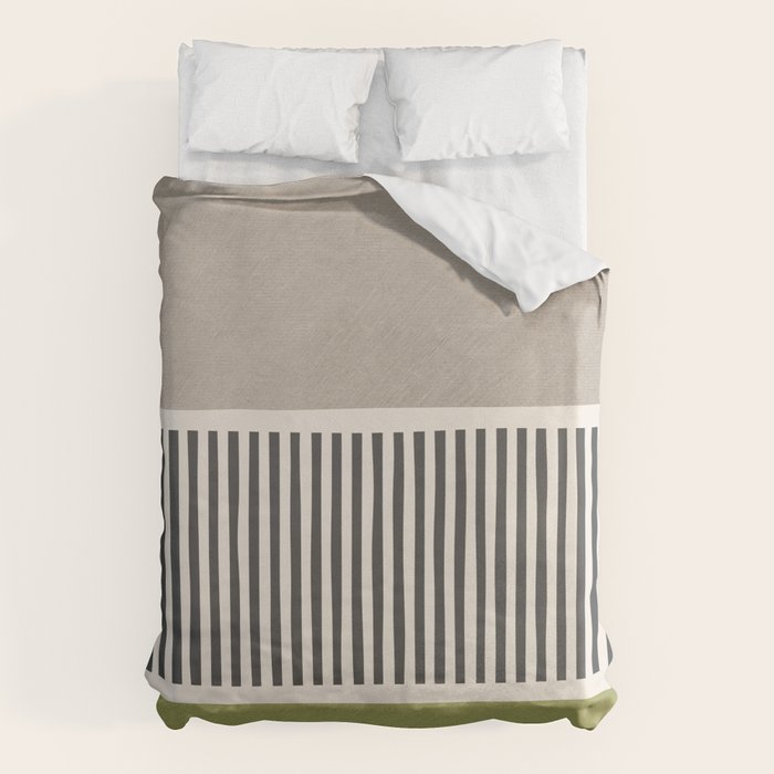 Green Beige Black Lines Artwork I Duvet Cover Gallery Image 6
