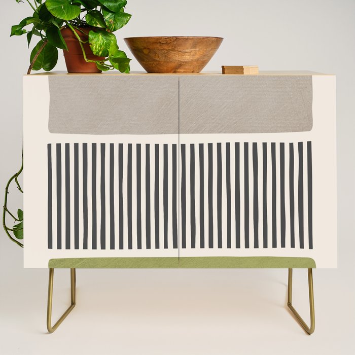 Green Beige Black Lines Artwork I Credenza Gallery Image 1