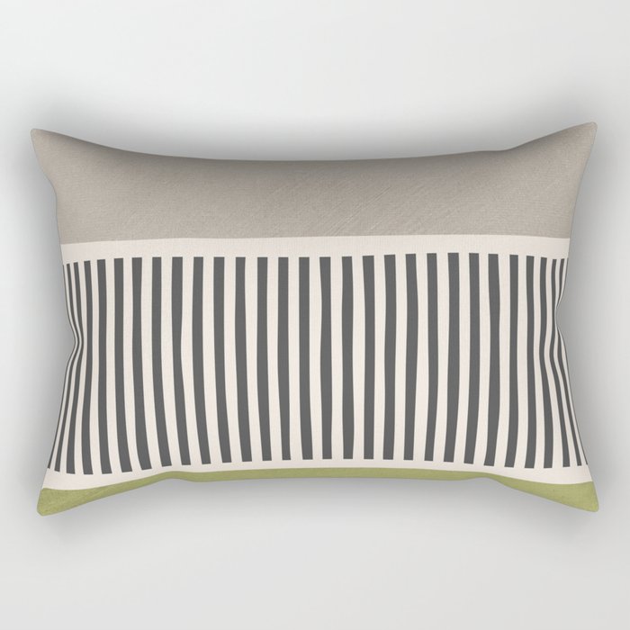 Green Beige Black Lines Artwork I Rectangular Pillow Gallery Image 2