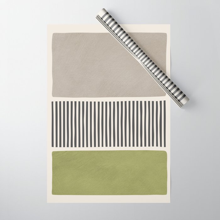 Green Beige Black Lines Artwork I Wrapping Paper Gallery Image 1