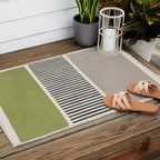 Green Beige Black Lines Artwork I Outdoor Rug Gallery Image 2